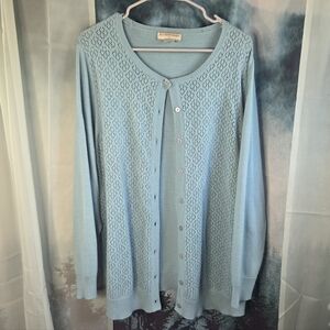 Allison Daley Light Blue Crochet Front Cardigan Sweater